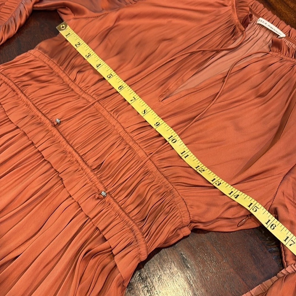 Ulla Johnson Luisa Satin Ruffle Mini Dress in Rust Red size 4 *As-Is* - Picture 14 of 16